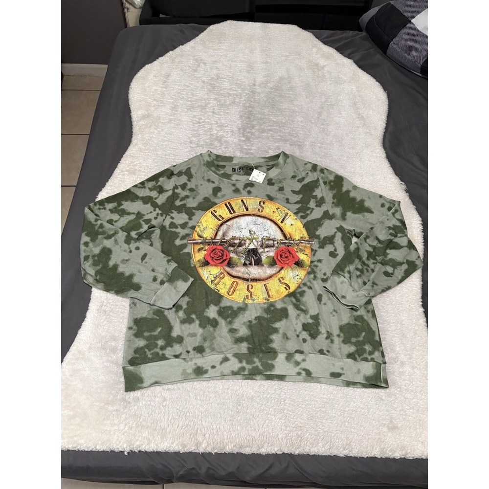 Guns N' Roses Green Long Sleeve Pullover Tie Dye Camo Sweatshirt Size XXL‎